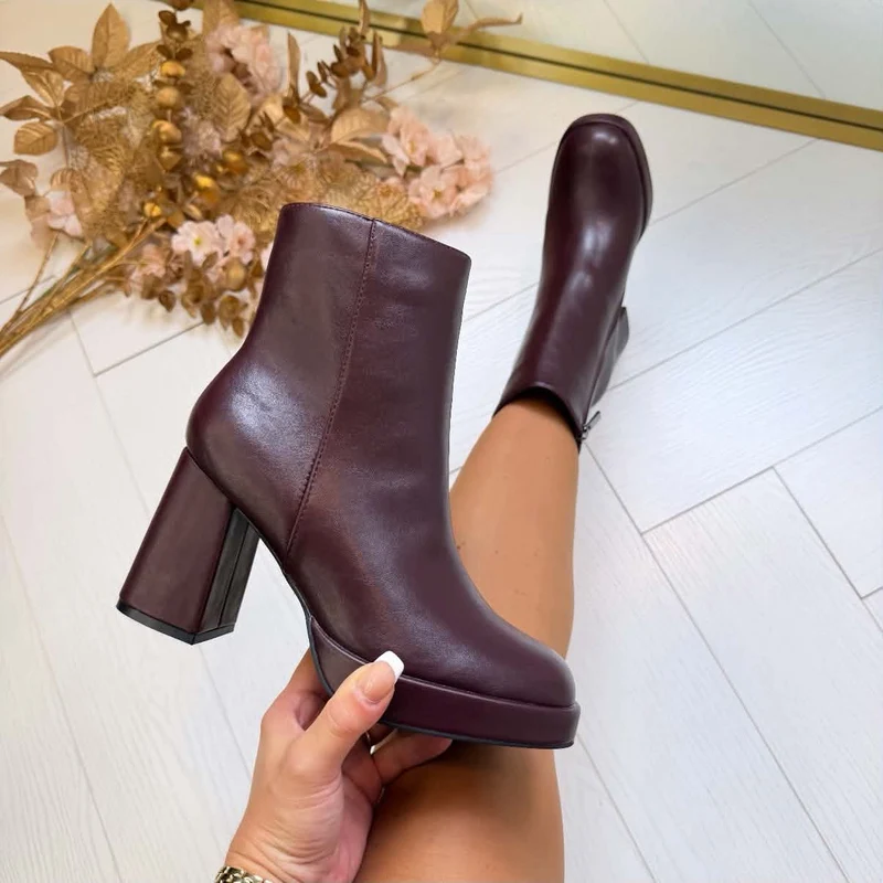 NOOR LEATHER LOOK BLOK HAK *M-717-1* - BORDEAUX