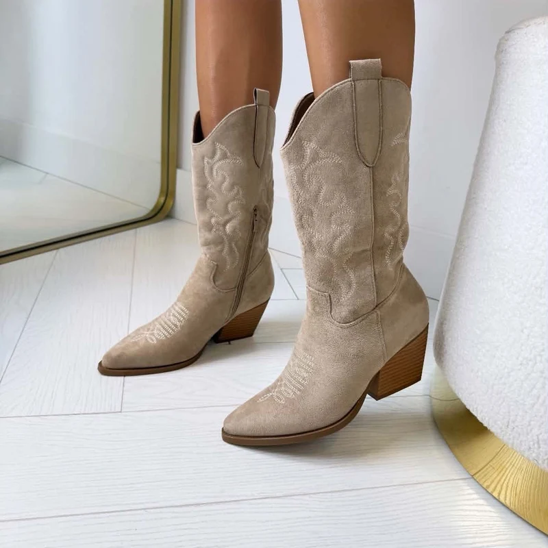 *ACTIE* SUEDINE COWBOY LAARS DE1168-1 - KHAKI/SUE