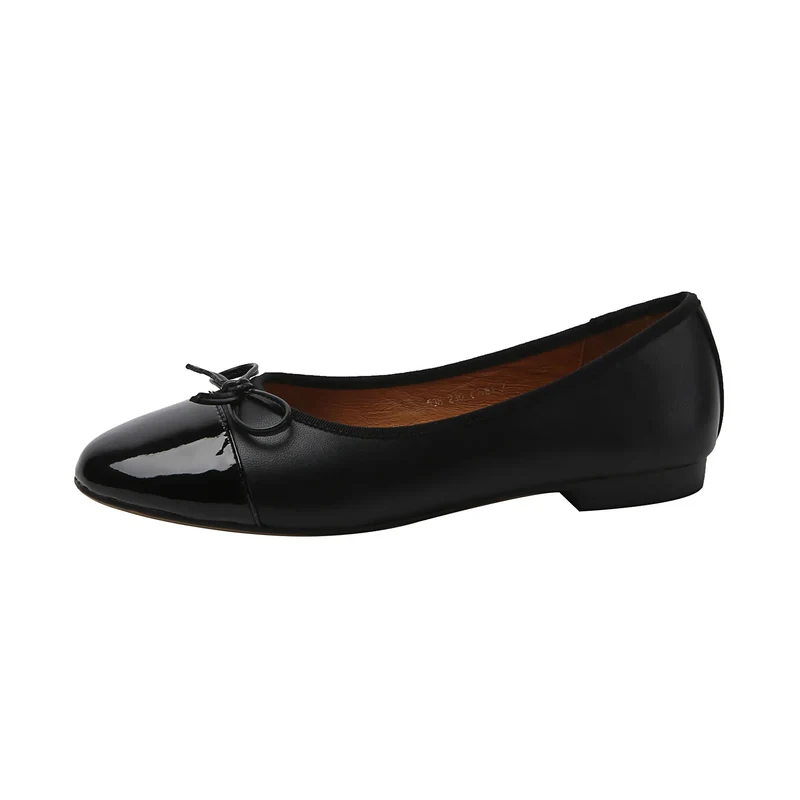 Luxury Leather Ballet Flats for Women - Round Toe with Bow Detail