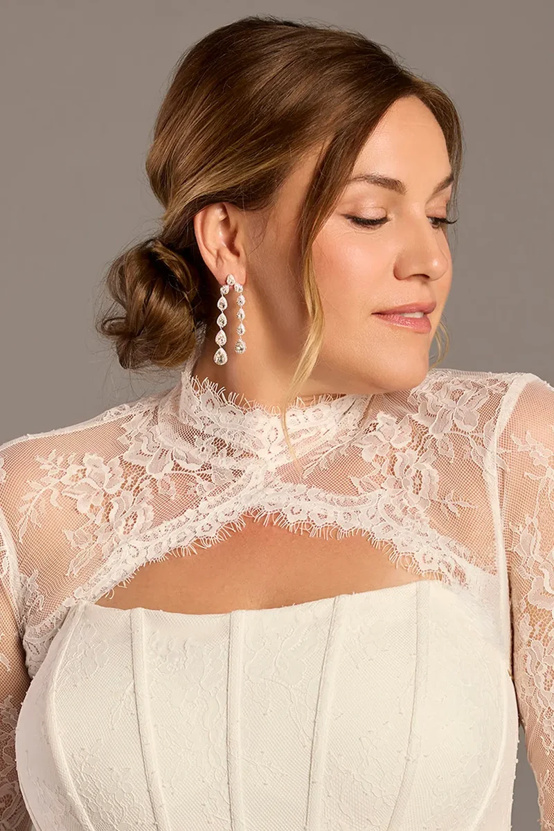Pear-Shaped Double Strand Crystal Drop Earrings