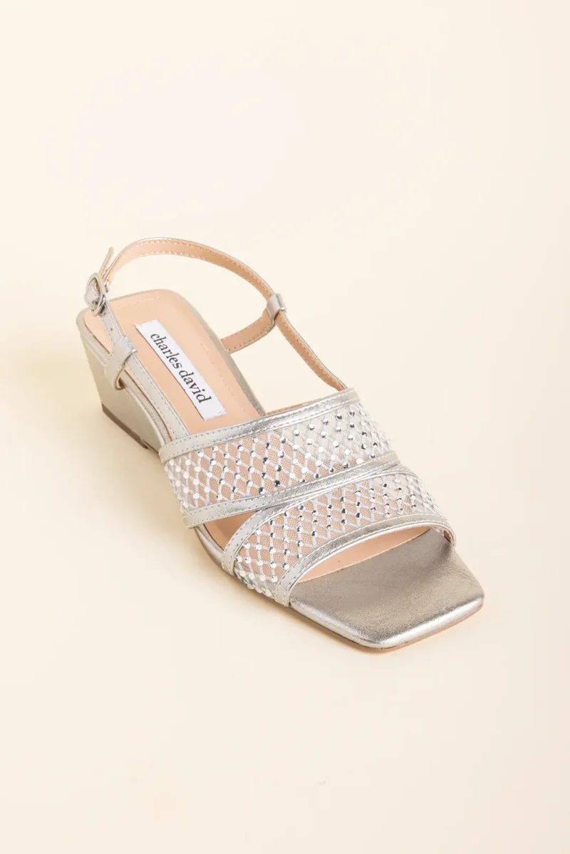Crystal Mesh Slingback Wedges