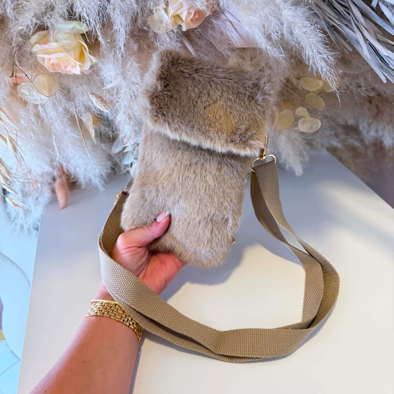 FLUFFY PHONE BAG 5981 - APRICOT