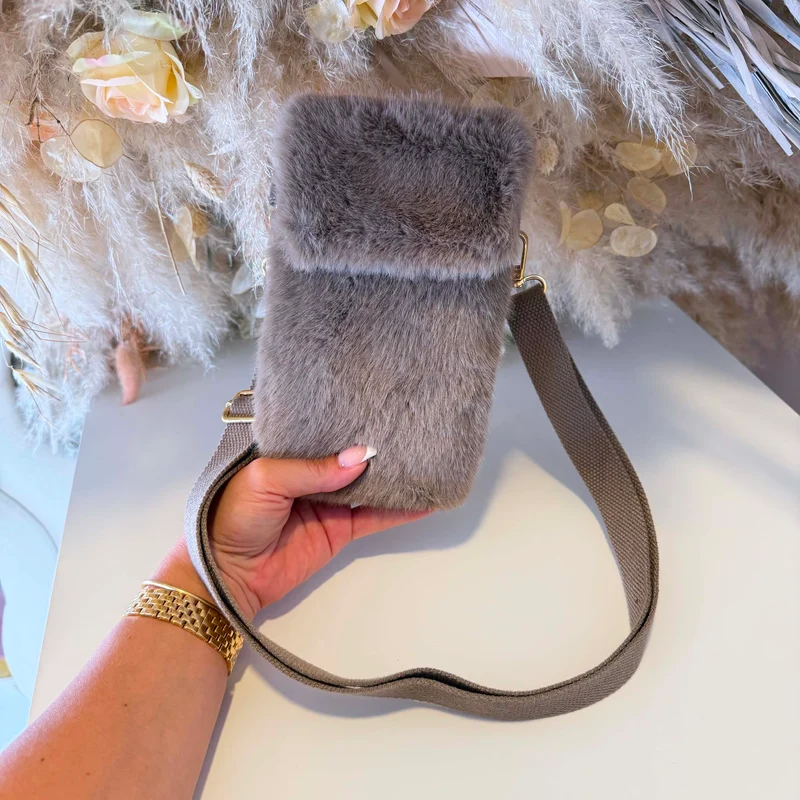 FLUFFY PHONE BAG 5981 - KHAKI