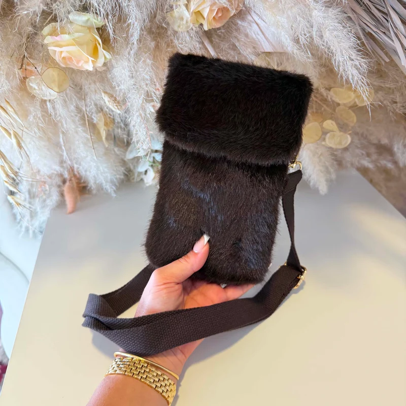 FLUFFY PHONE BAG 5981 - COFFEE