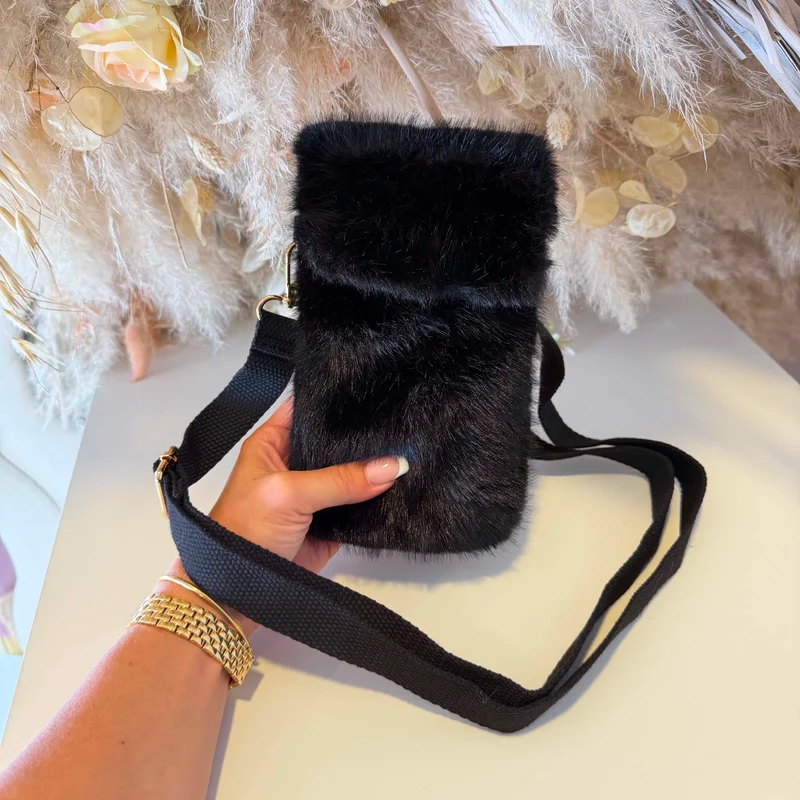 FLUFFY PHONE BAG 5981 - BLACK