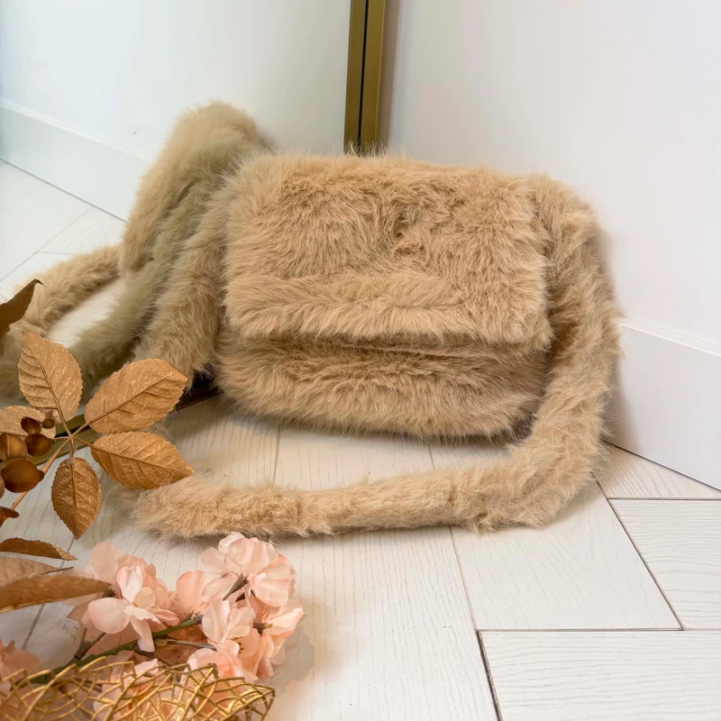 FLAP FAKE FUR BAG H3258 - APRICOT