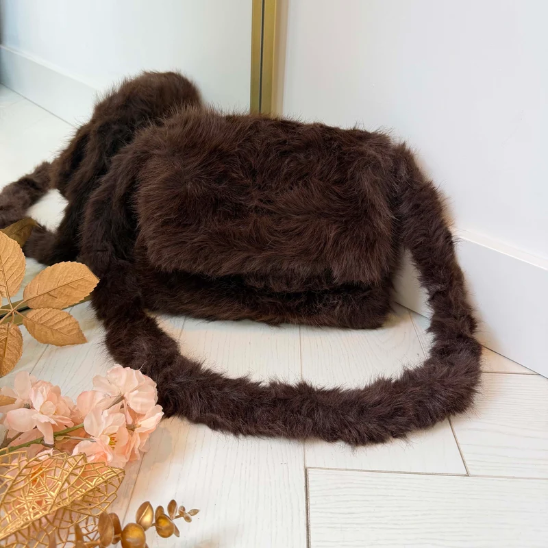 FLAP FAKE FUR BAG H3258 - COFFEE