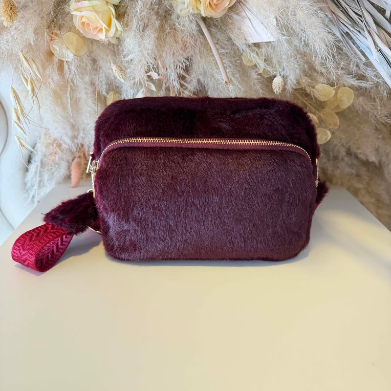 FAKE FUR BAG H3579 - WINERED