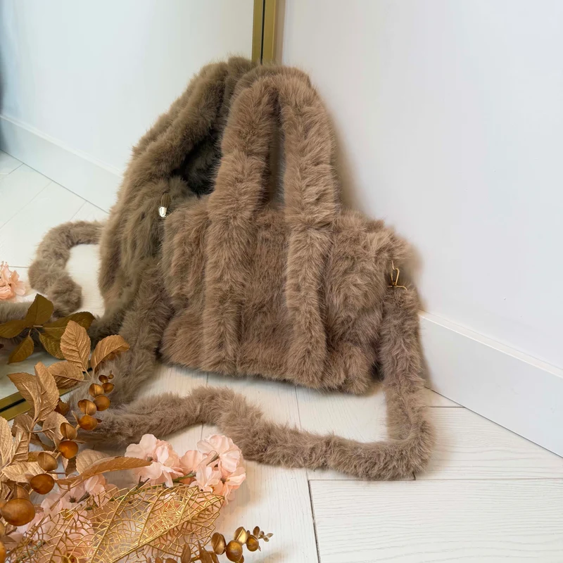 FLUFFY TOTE BAG D3262 - MUD