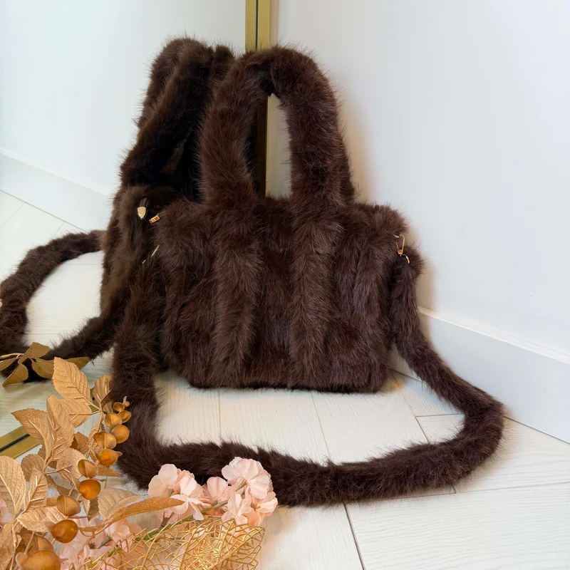 FLUFFY TOTE BAG D3262 - COFFEE