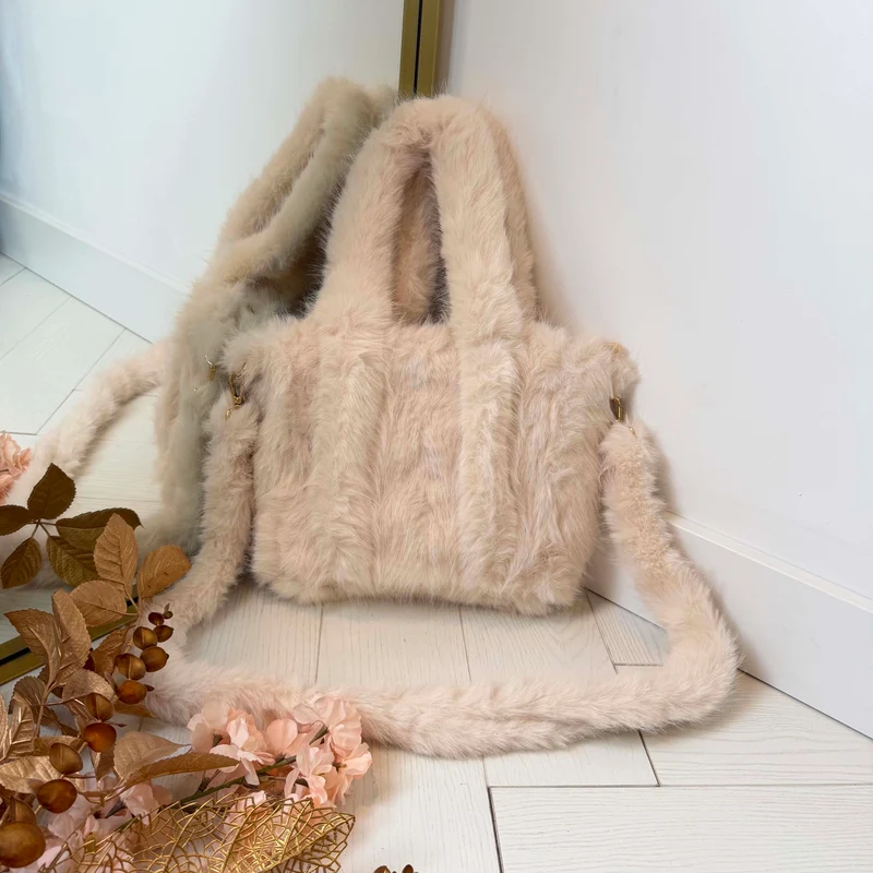 FLUFFY TOTE BAG D3262 - BEIGE