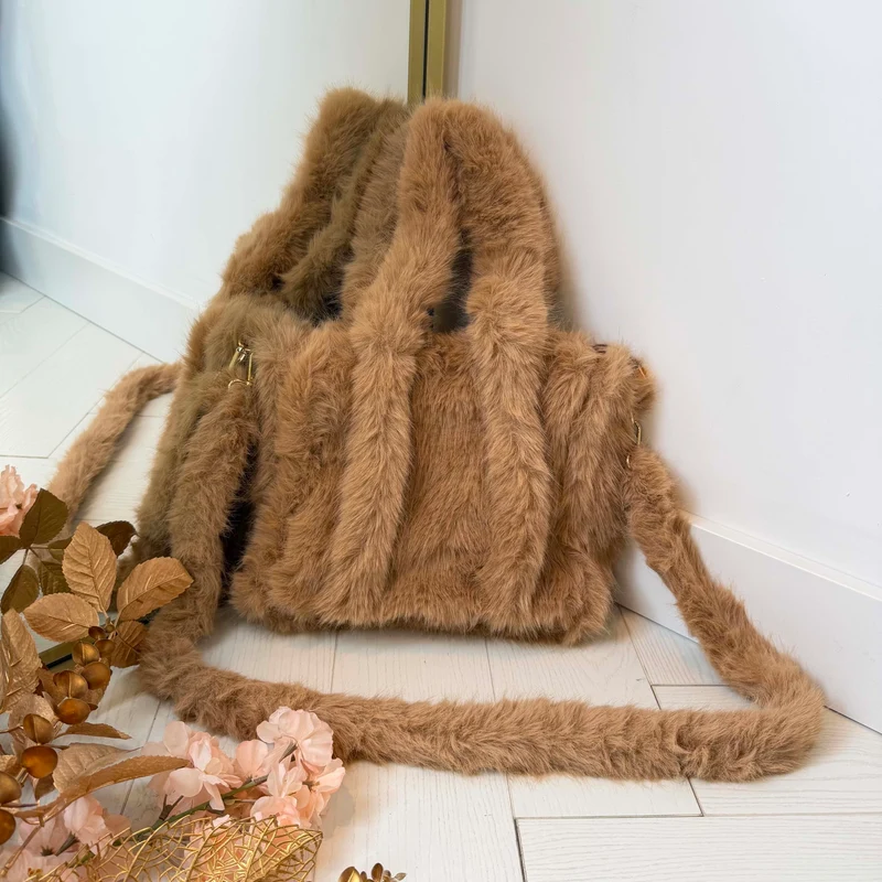 FLUFFY TOTE BAG D3262 - KHAKI