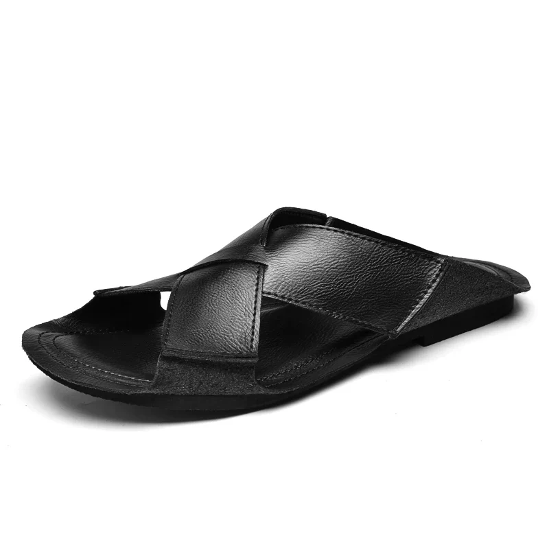 Sandalen met open teen van rundleer voor heren, platte slippers