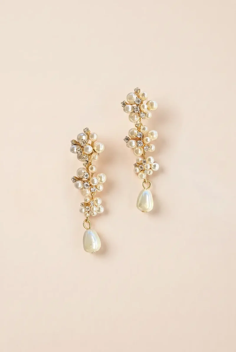 Pearl and Crystal Dangle Drop Earrings