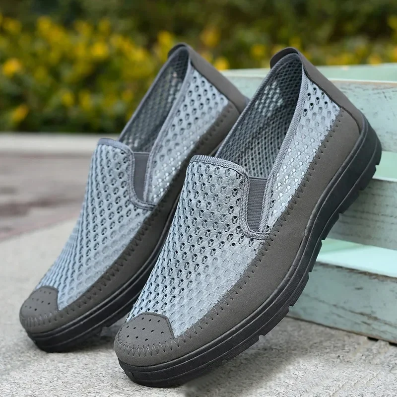 Zomerschoenen voor heren, ademend mesh, casual platte schoenen