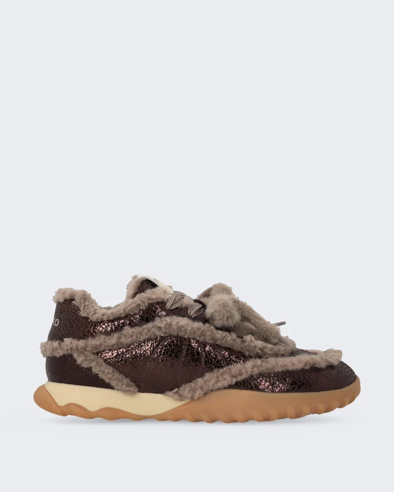 Dames Gea sneaker met craquelé en bont Bruin