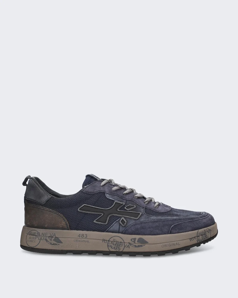 Heren Donkerblauwe sneaker met vetersluiting Blauw