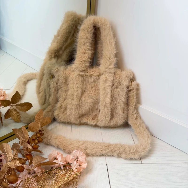 FLUFFY TOTE BAG D3262 - APRICOT