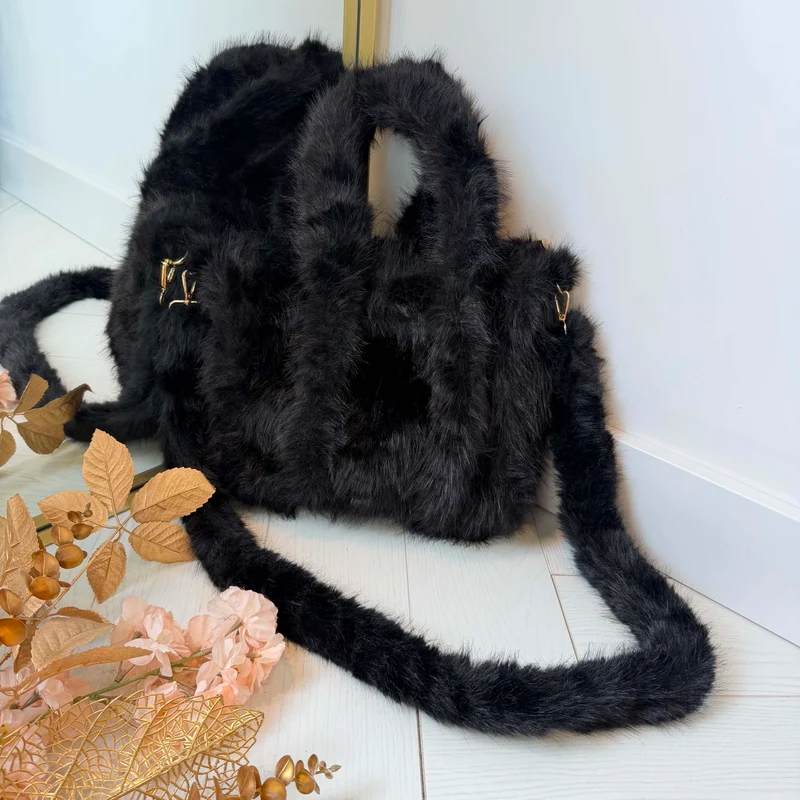 FLUFFY TOTE BAG D3262 - BLACK