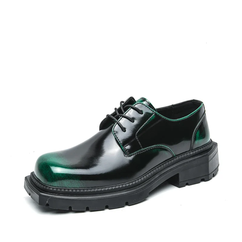 Formele groene glanzende leren herenschoenen