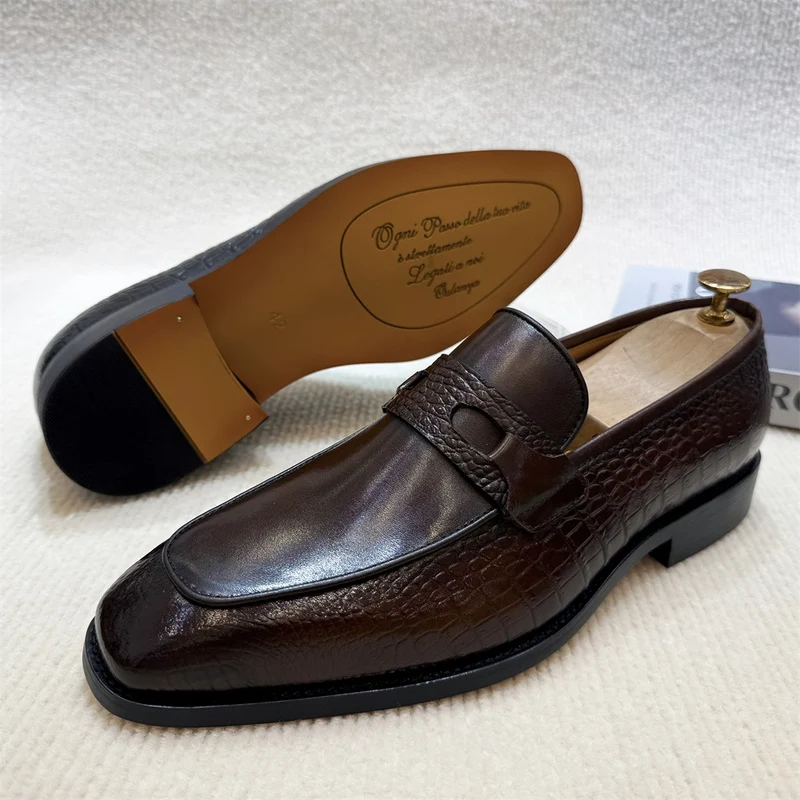 Echte leren geklede schoenen met krokodillenprint, trouwloafers