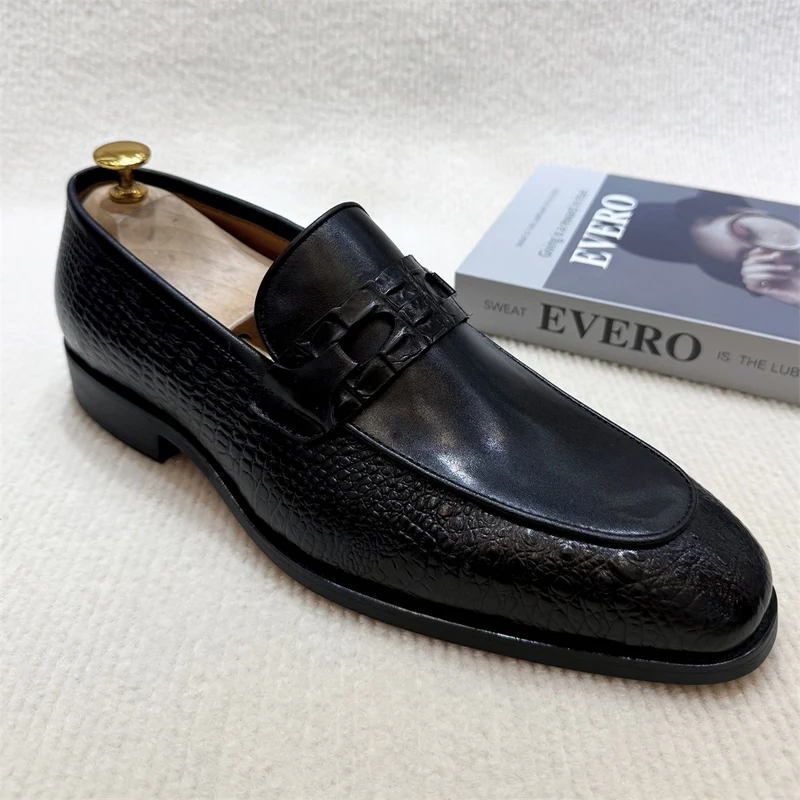 Echte leren geklede schoenen met krokodillenprint, trouwloafers