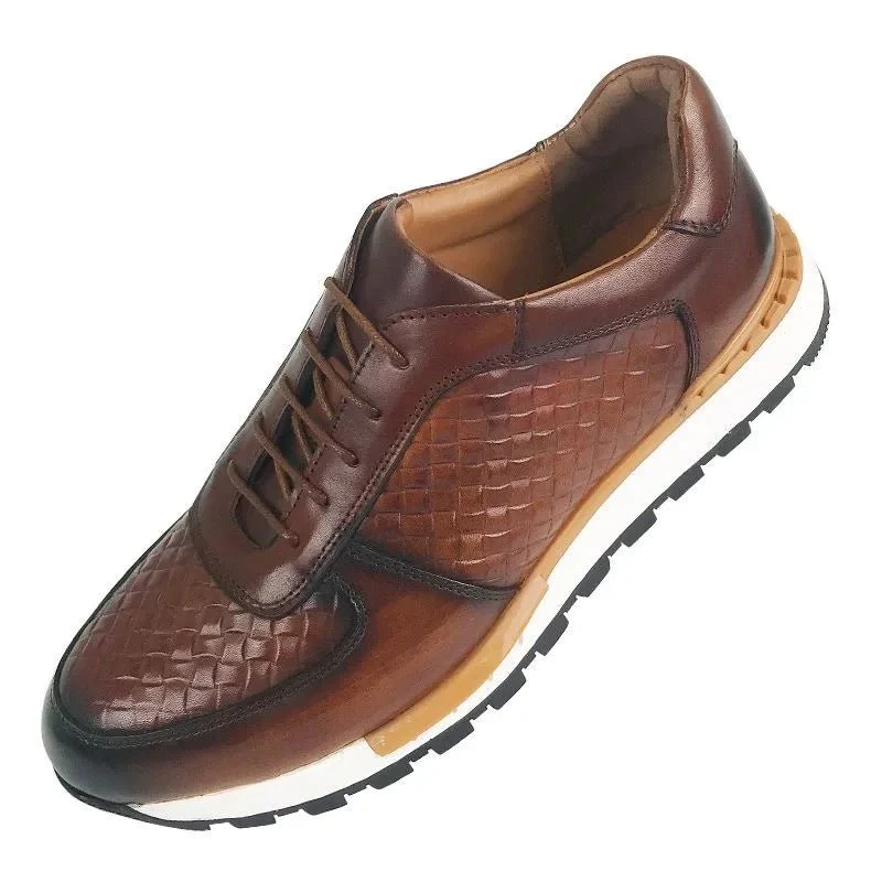 Luxe sneakers van echt leer met ruitpatroon, vetersluiting, casual Oxford-schoenen voor heren, geschikt voor de lente en herfst van 2025.