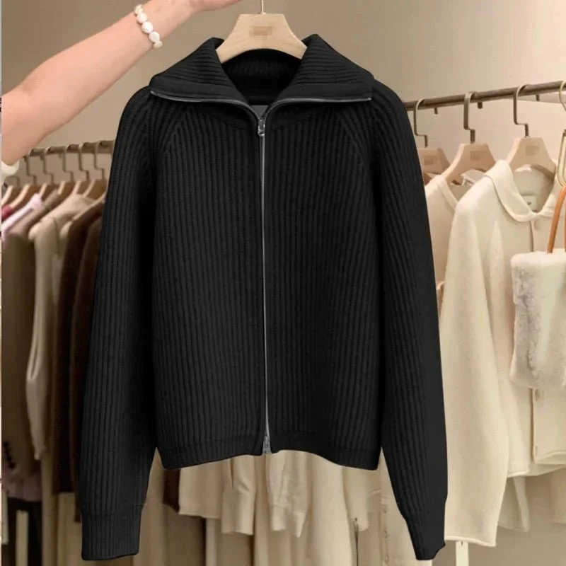 Vest met ritssluiting van kasjmier voor dames - 100% puur, dik gebreid vest met revers voor de herfst en winter.