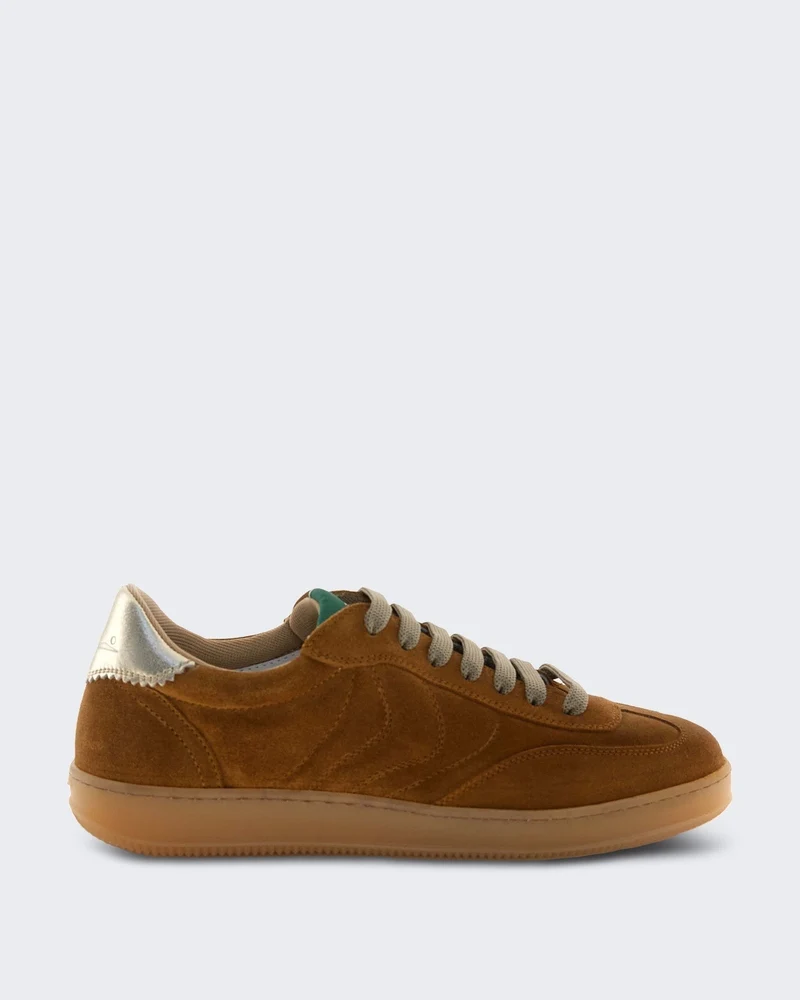 Dames Olivia Court Leren sneaker met plateauzool Bruin