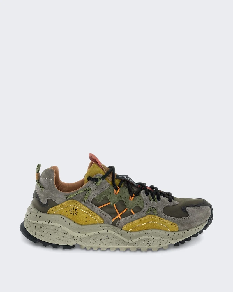 Heren Yamabushi Leren sneaker met vetersluiting Bruin