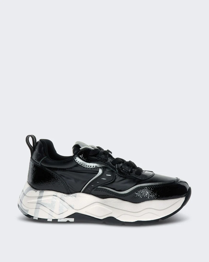 Dames Leren sneaker met vetersluiting Zwart