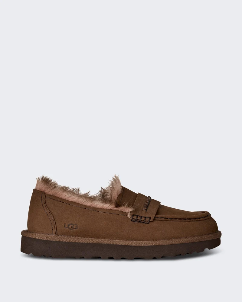 Dames Loafer van nubuck leer in donker Beige Dark Chestnut