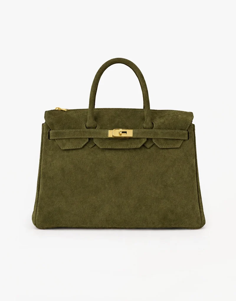 Army Groene Suede Grote Gouden Detail - Tas