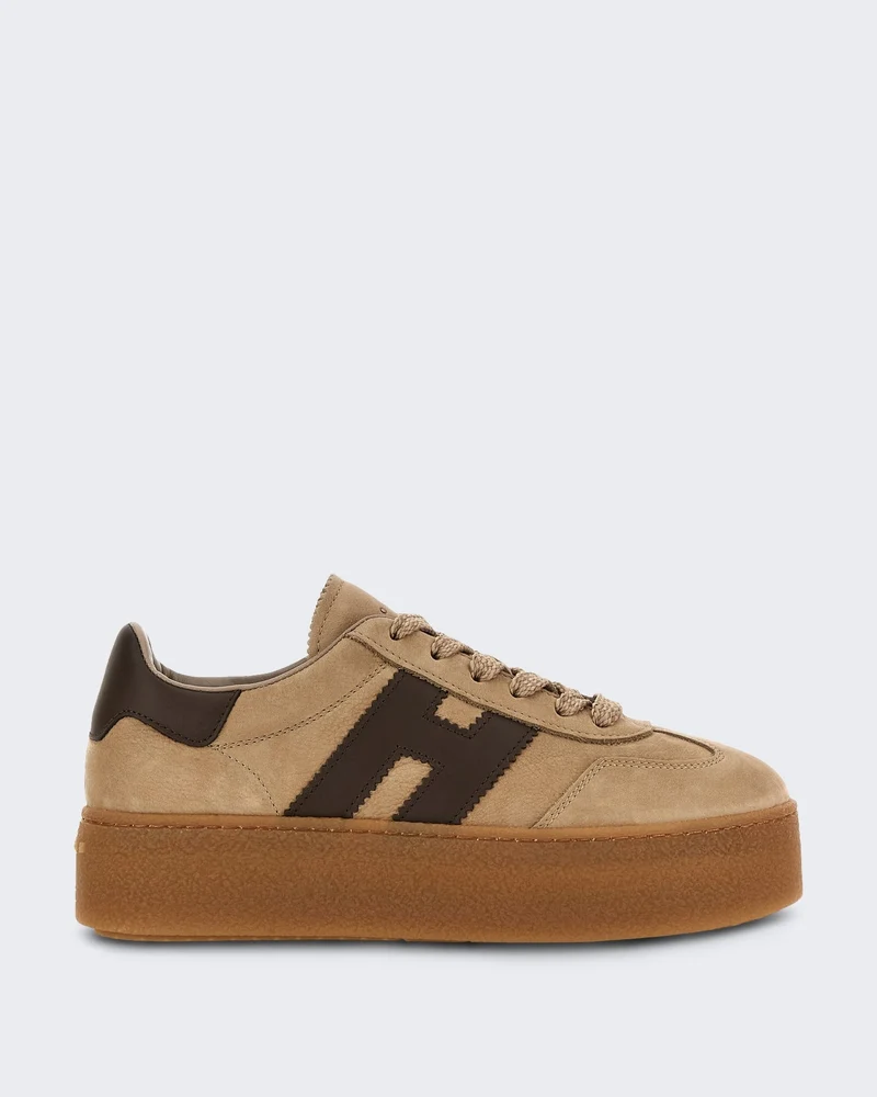 Dames H681 Leren sneaker met vetersluiting Beige