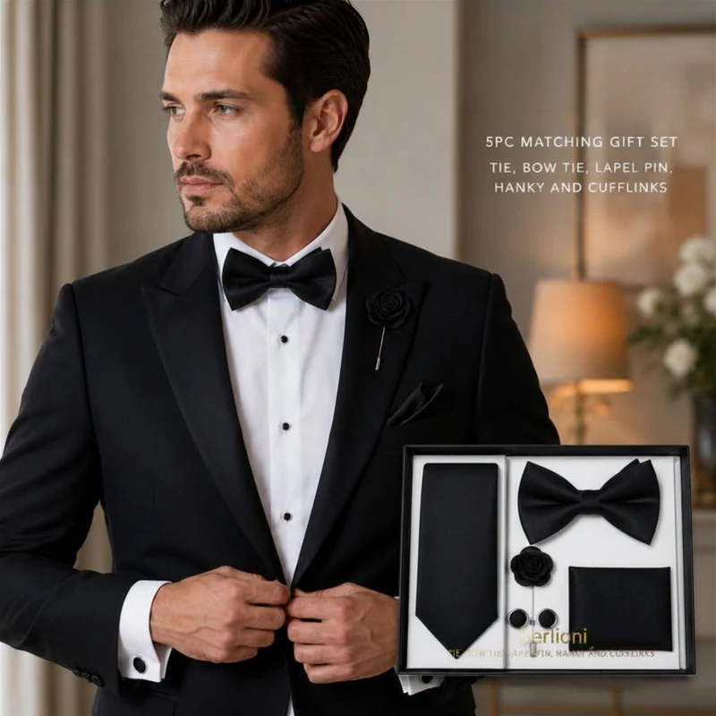 Men's Insta Slim® 5 Piece Gift Set Tie, Bow-Tie, Lapel Pin, Hanky & Cufflinks 155TGS1