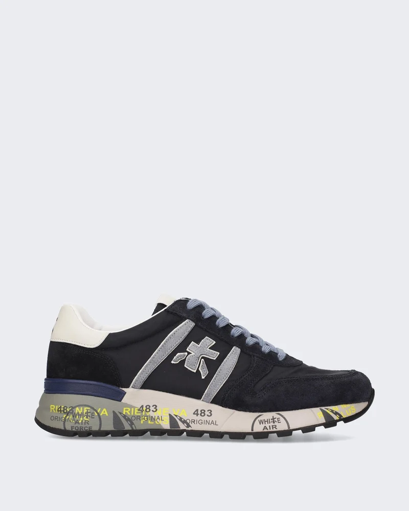 Heren Leren sneaker met vetersluiting Blauw