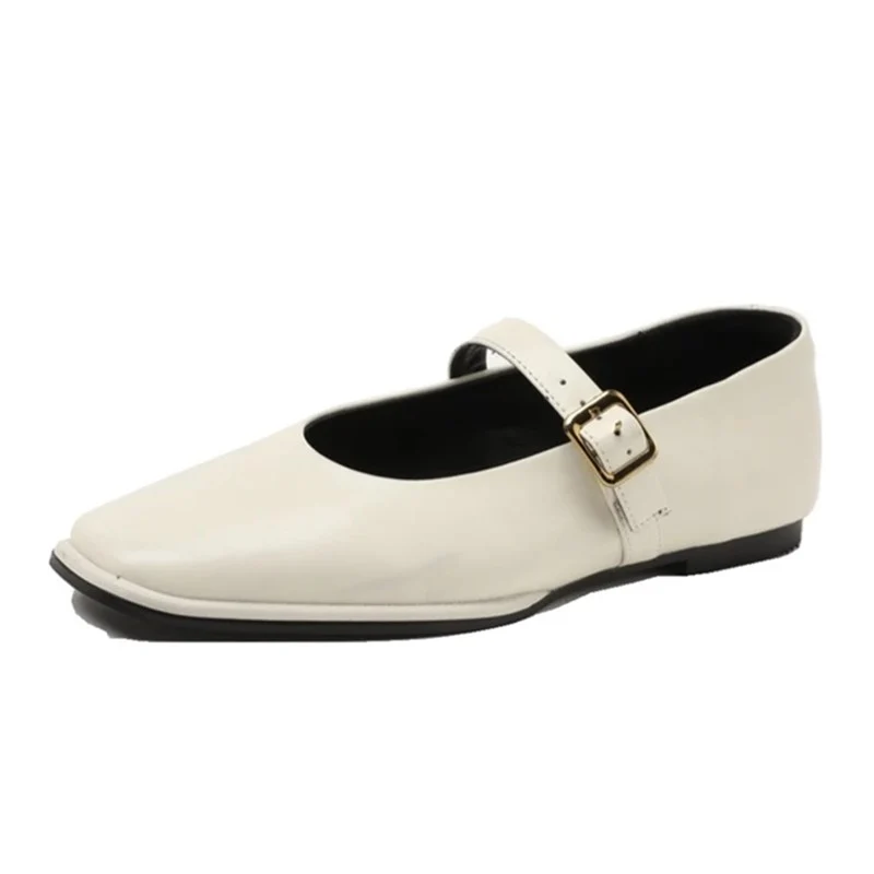 Mary Jane schoenen met vierkante neus, platte schoenen van rundleer voor dames.