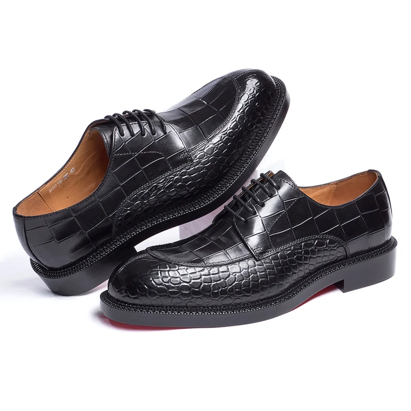 Herenschoenen van rundleer met krokodillenprint