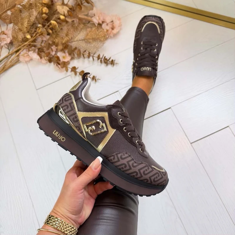 LIU JO MAXI WONDER 01 SNEAKER MONOGRAM SAFFIANO BF6001-EX339 - MOKA