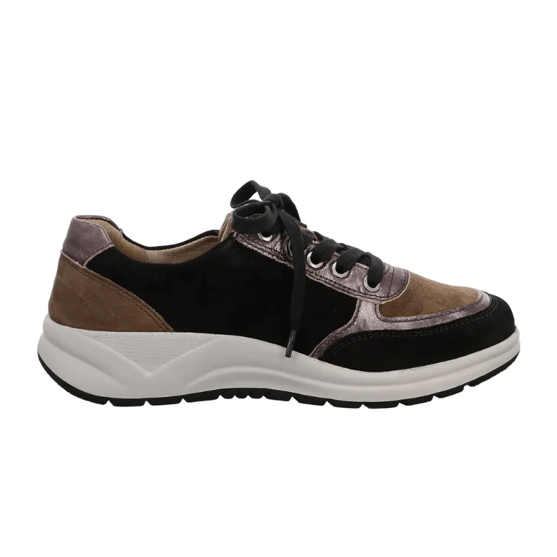 Fidelio sporty damessneaker - Zwart/bruin