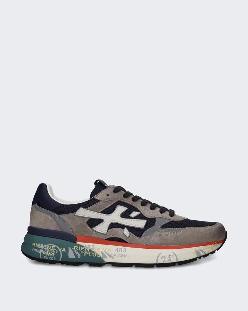 Heren Sneaker met blauw grijs en rood kleurblok