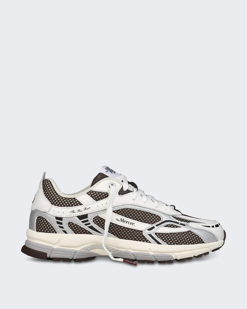 Unisex The Re Run Witte sneaker met zilveren en bruine details Wit