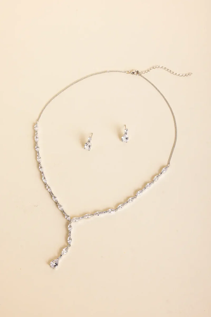 Cubic Zirconia Y Neck and Drop Earring Set
