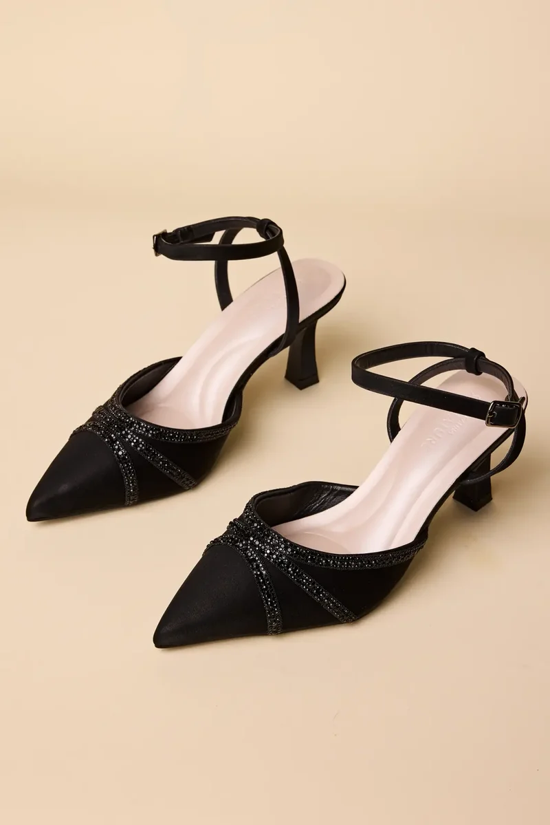 Satin Crystal Pointed Toe Stiletto Pumps