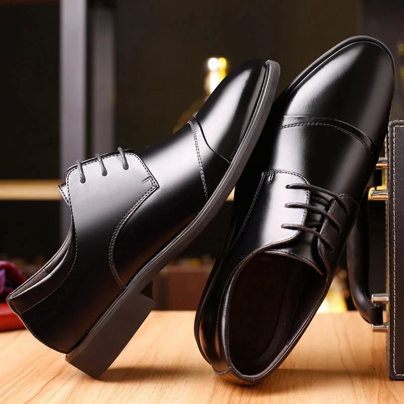 Heren formele schoenen met verhoogde hak, onzichtbare 6 cm splitleren schoenen