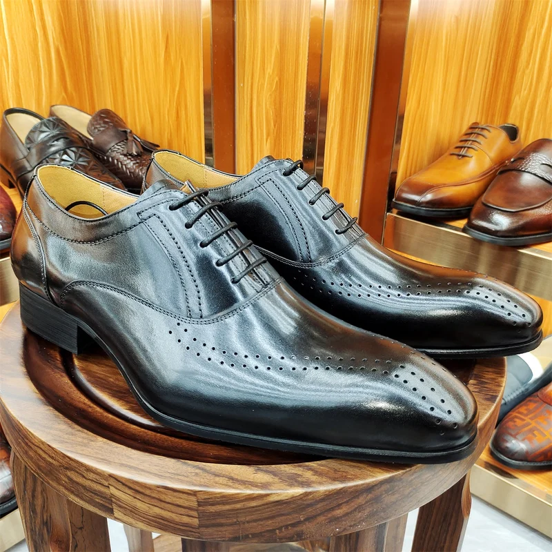 Heren puntige Four Seasons lage leren schoenen