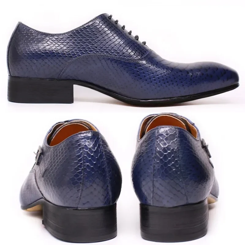 Heren leren Oxford schoenen met slangenprint