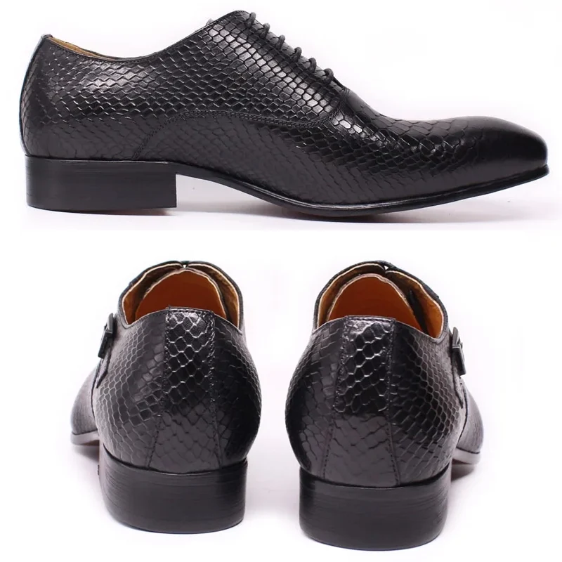 Heren leren Oxford schoenen met slangenprint