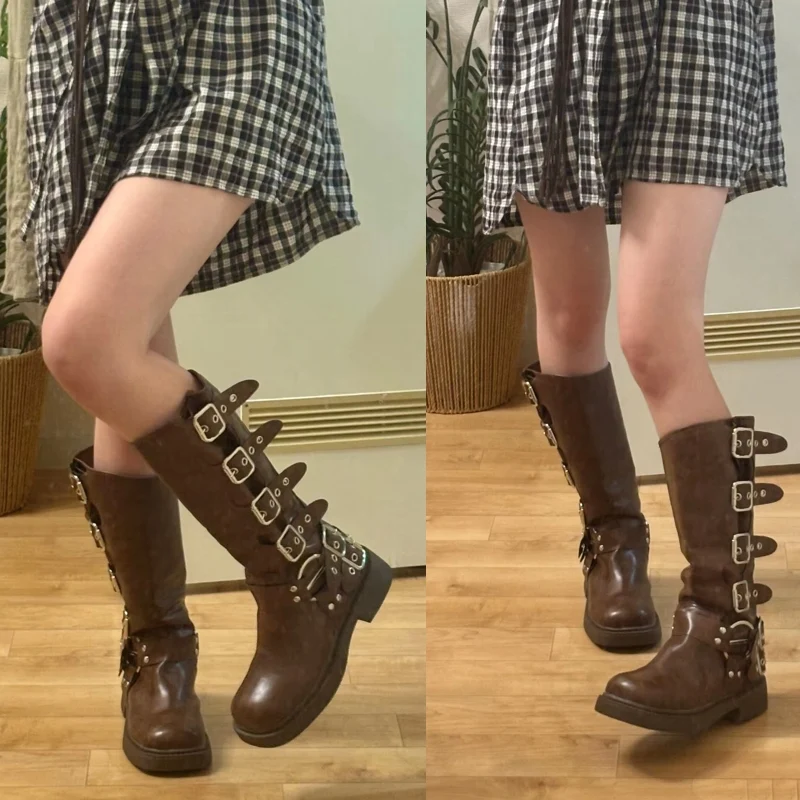 Elegante lage hak trend punk gothic rock laarzen