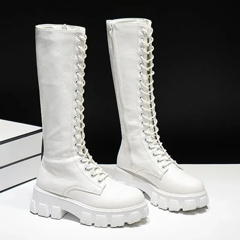 Casual witte zwarte luxe platform dames kniehoge laarzen